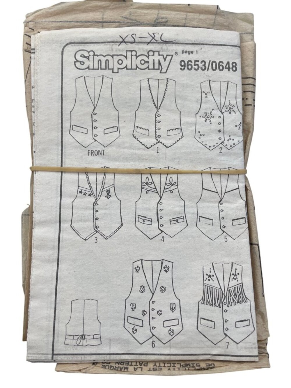 Vintage Simplicity 9653/0648 Sewing Pattern XS-XL Vest Styles Retro Used CUT